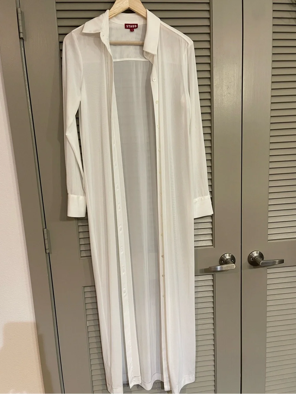 STAUD Sheer Long White Duster Trench/Dress